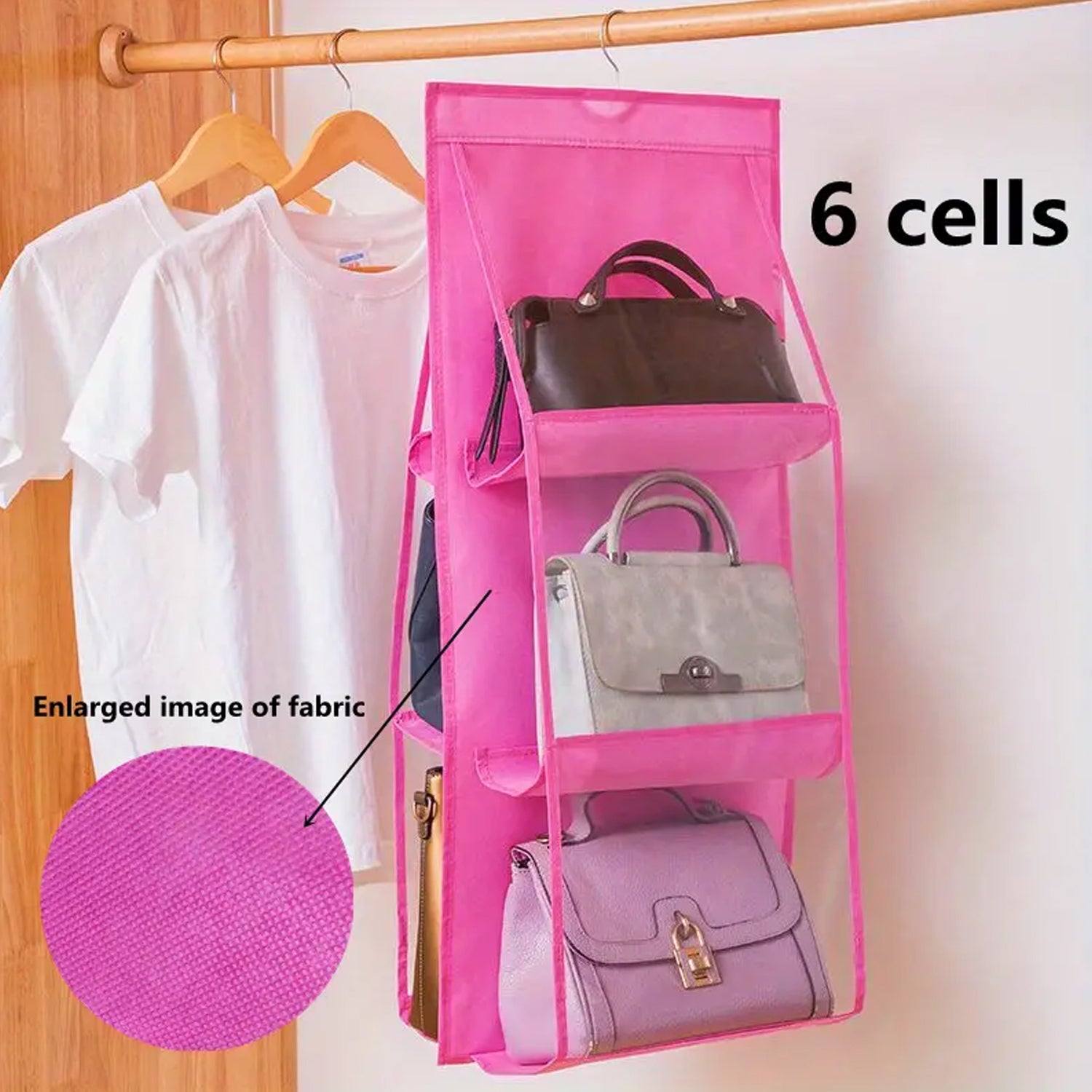 6 Pockets Hanging Purse Handbag Organizer Clear Hanging Shelf Bag (1 Pc) 6 Pockets Hanging Purse Handbag Organizer Clear Hanging Shelf Bag (1 Pc)
